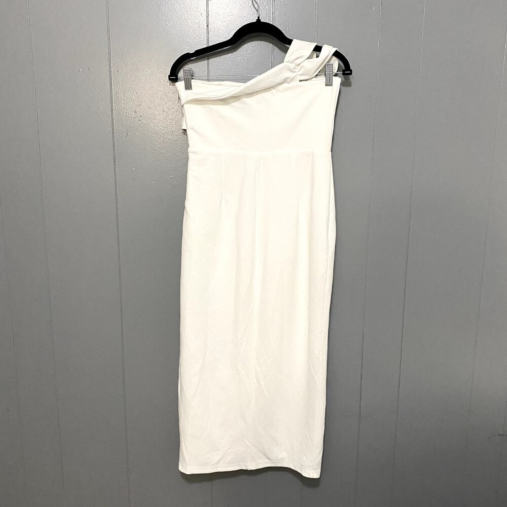 NWOT Lulus Twist and Make Up White One-Shoulder Bodycon Midi Dress M - Picture 6 of 10